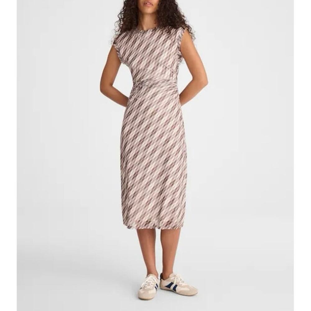 NWT Madewell Cap-Sleeve Ruched Stretch Lined Midi Dress Spiced Brown Size Small